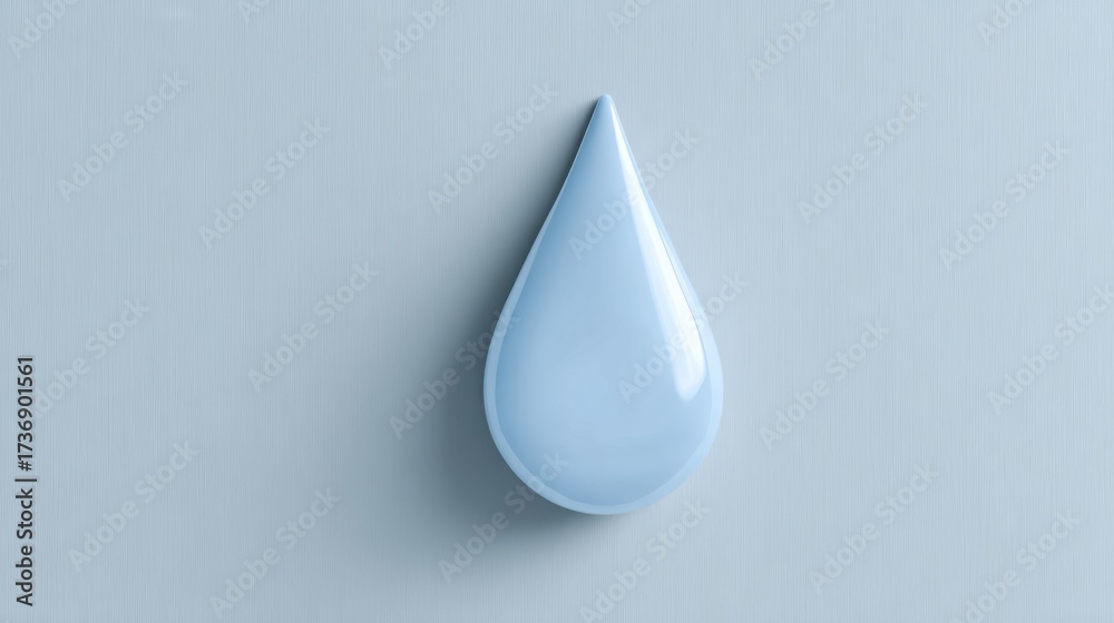 Fototapeta premium Close-up of a Light Blue Droplet on a Smooth Surface, Showcasing Its Glossy Texture and Rounded Shape in Natural Light
