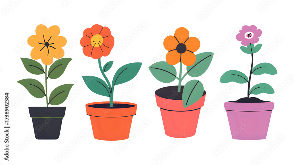 Fototapeta premium Colorful tulip flowers blooming in pots for spring garden decoration