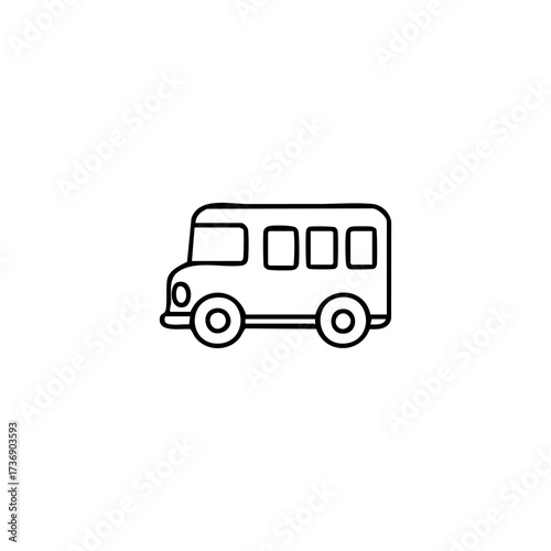 Outline drawing of a small bus with square windows