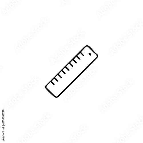 Outline drawing of a ruler with tick marks and a hole