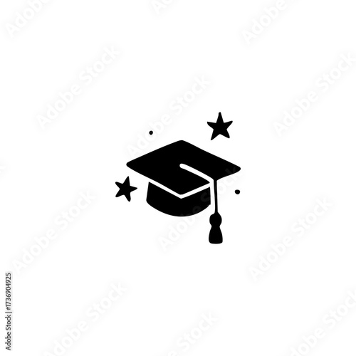 Black graduation cap with tassel and stars