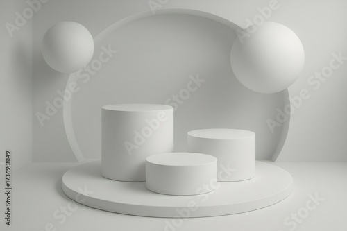 Abstract geometric podiums displaying products on a clean background