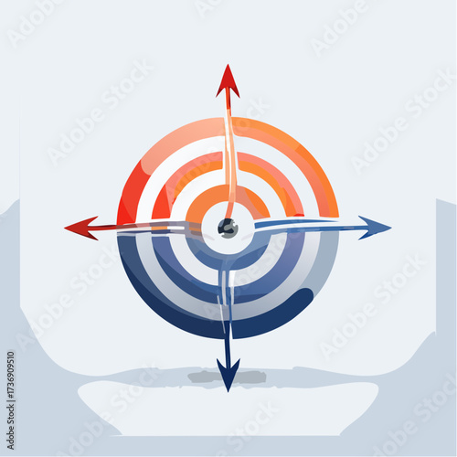Abstract Target Illustration with Red and Blue Concentric Circles and Arrow on White Background