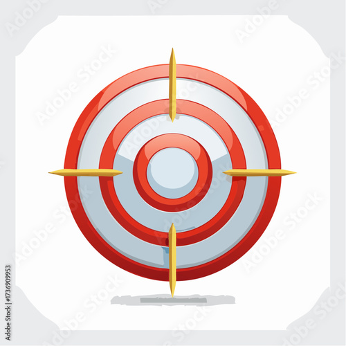 Red and White Target with Gold Crosshairs on White Background with Shadow Casting