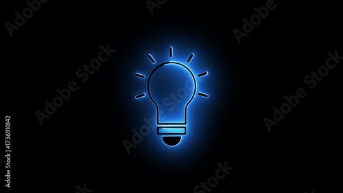 Wallpaper Mural Glowing blue light bulb icon with radiating lines on black idea innovation Torontodigital.ca
