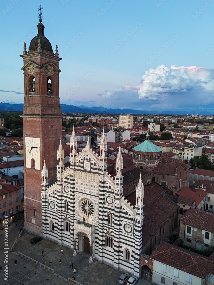 Fototapeta premium Aerial View of the Facade of Monza Cathedral, Italy