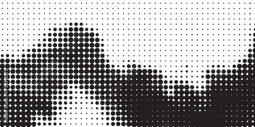 Dynamic abstract halftone pattern in black and white, featuring a striking wave-like gradient. Perfect for modern graphic design backgrounds.