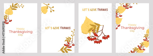 Thanksgiving poster set with festive autumn design. For holiday decoration marketing material social media post and seasonal invitation. Vector illustration