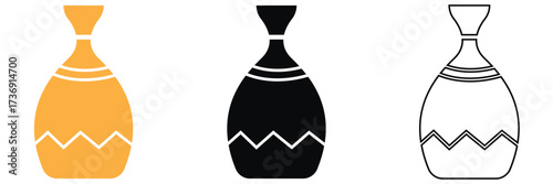 Set of decorative Flower vase icon. Collection of three stylized vase icons in different colors and outlines, useful for design, decoration, logo, or creative graphic projects.
