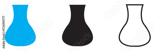 Set of decorative Flower vase icon. Collection of three stylized vase icons in different colors and outlines, useful for design, decoration, logo, or creative graphic projects.
