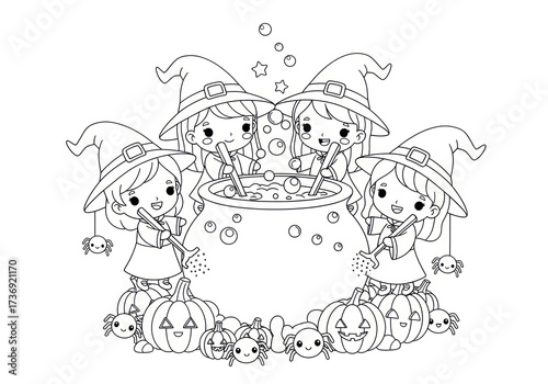 Charming Witches Brew Coloring Page for Halloween Fun.