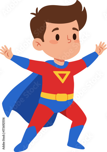 Cartoon Style Full Body Superhero Kid with Cape Character Illustration