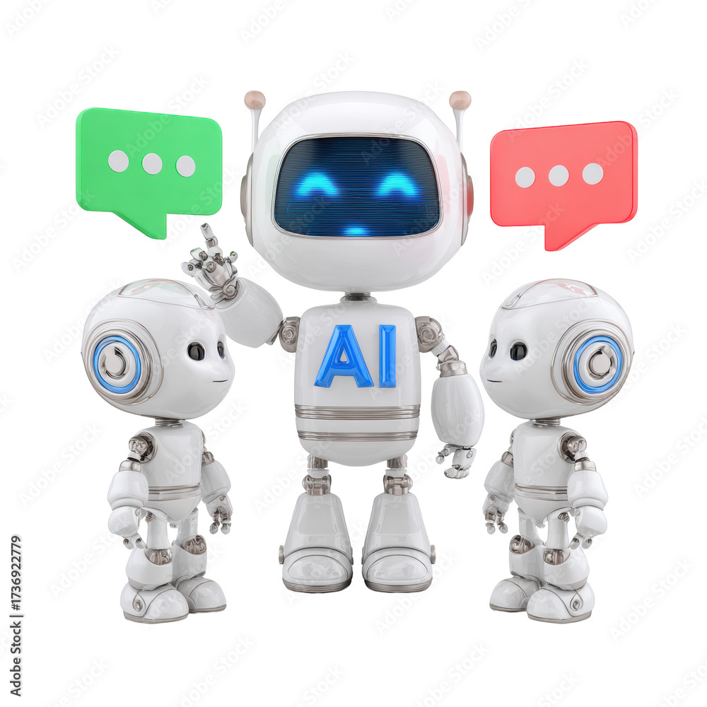 Naklejka premium Friendly AI Robot Team on Transparent Background