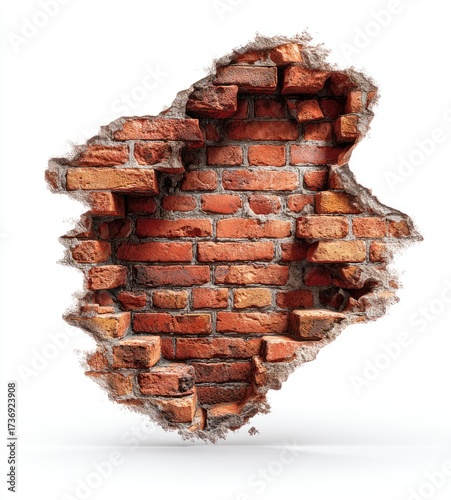 Damaged brick wall hole, 3D render