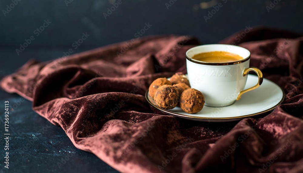 Obraz premium Coffee and Chocolate Truffles on Velvet Cloth