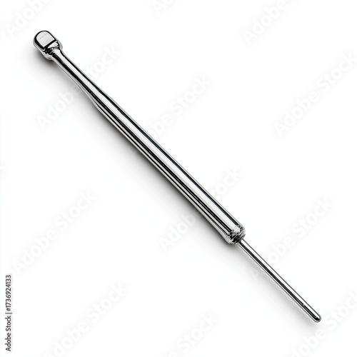 A long, slender, metallic tool with a rounded head