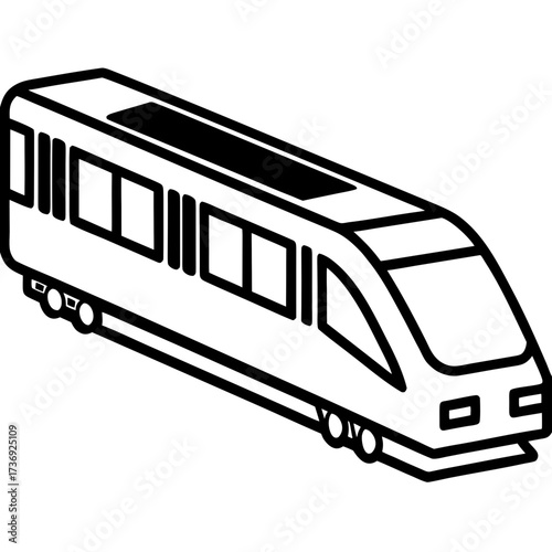 Simple Commuter Train Vector Illustration, Outline Style, White Background