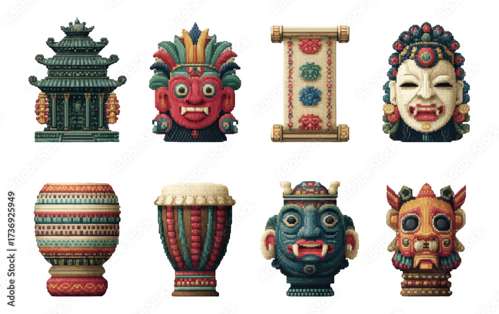 Fototapeta premium Colorful Isolated Decorative Objects with Unique Shapes and Art Styles