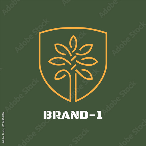 Elegant Shield Logo with Abstract Tree Design