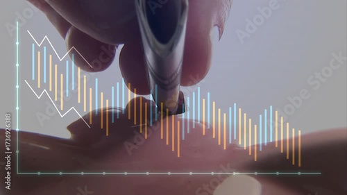 operator handling metal pen dropping then using tweezers removing module to monitor graph updating