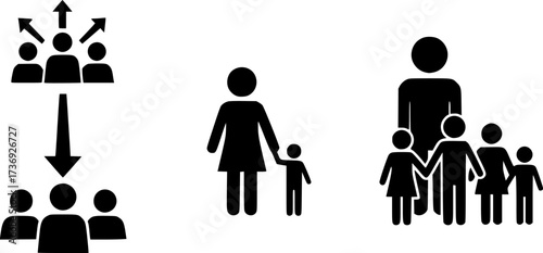 Stick figure icons depicting teamwork and family scenarios