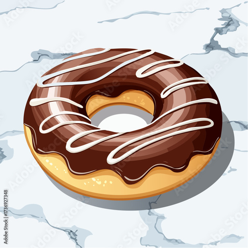 Chocolate Donut on Marble Surface Still Life with Detailed Pixel Art Sprinkled with White Icing Against a Faint Background