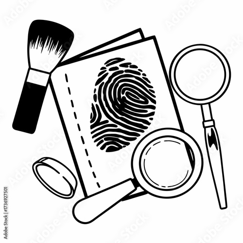 Fingerprint Analysis Kit Vector Illustration | Forensic Investigation Tools Icon