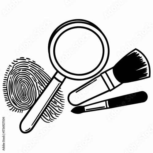 Fingerprint Analysis Kit Vector Illustration | Forensic Investigation Tools Icon