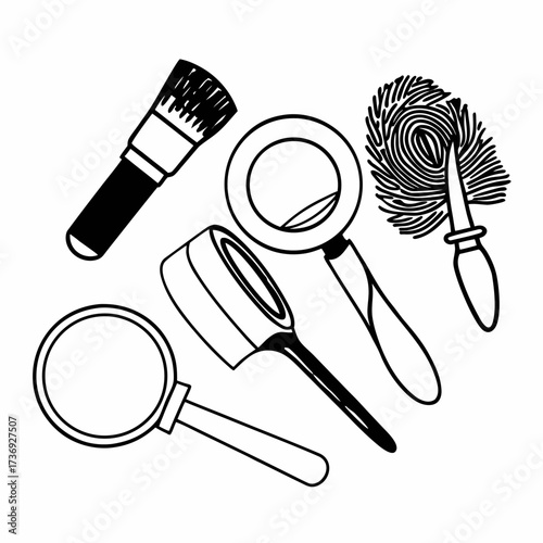 Fingerprint Analysis Kit Vector Illustration | Forensic Investigation Tools Icon