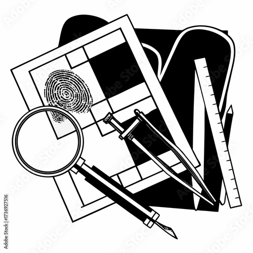 Fingerprint Analysis Kit Vector Illustration | Forensic Investigation Tools Icon
