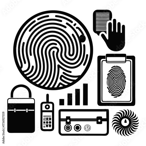 Fingerprint Analysis Kit Vector Illustration | Forensic Investigation Tools Icon