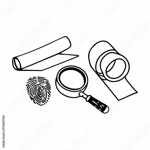 Fingerprint Analysis Kit Vector Illustration | Forensic Investigation Tools Icon