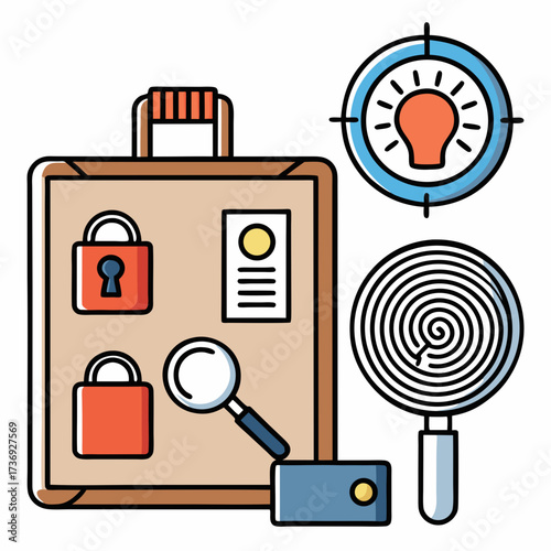 Fingerprint Analysis Kit Vector Illustration | Forensic Investigation Tools Icon