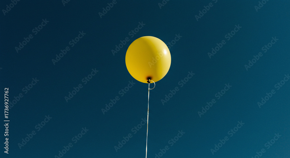 Obraz premium Bright yellow balloon floats joyfully, perfect for birthday celebrations, party announcements, or uplifting designs needing a touch of happy innocence