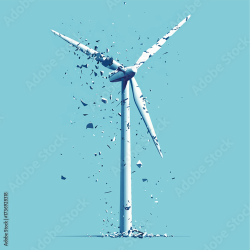 Broken wind turbine icon symbolizing challenges in wind energy development, maintenance issues, and unequal renewable energy access.. , vector style simple color