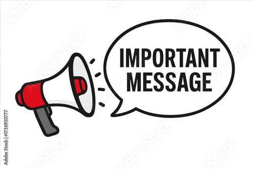 Megaphone with important message in speech bubble. Loudspeaker for announcement, alert and communication. Vector icon for business, marketing, advertising. Breaking news concept.