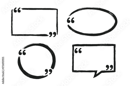 Quote box frame big set. Grunge brush stroke borders. Texting quote boxes. Blank template for text, info, and design. Quotation bubble for blog quotes. Vector banner.