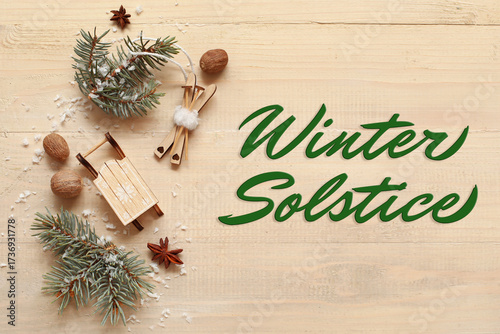 Wooden toys with snow, nuts...