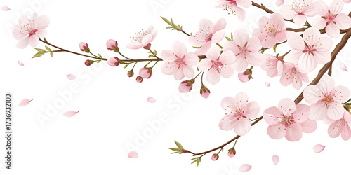 Blossoming Branch: A delicate branch adorned with blooming pink flowers, a gentle breeze carrying falling petals. A symbol of spring, renewal, and natural elegance.