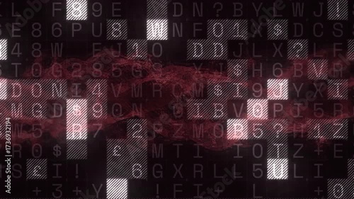 Dark grid starting pixels flickering, red smoke swirling while blocks rearranging showing interface