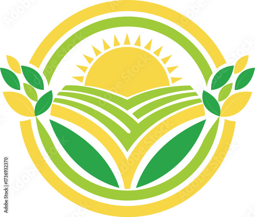 Agriculture Logo Design with Sun and Field