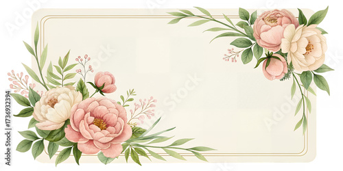 Floral Elegance: A soft, inviting botanical design showcases delicate pink and cream flowers in a frame, perfect for adding a touch of grace and beauty.