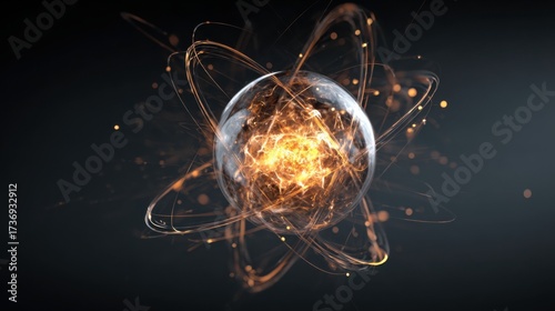 Dynamic atomic structure visualization science lab digital art abstract close-up physics concept
