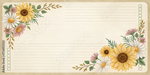 Floral Stationary: A beautifully rendered floral design adorns a vintage stationery layout.
