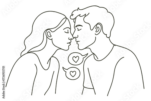 Romantic Couple Kissing Tender Whisper Heart Dialogue Line Art