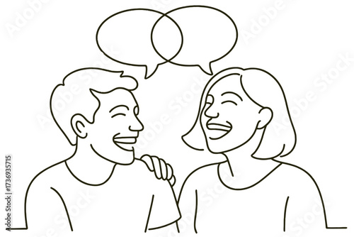 Happy Couple Laughing Joyful Dialogue Conversation Line Art