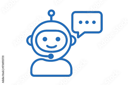 Chatbot icon for customer service and support. Virtual assistant robot with speech bubble for website helpdesk. AI technology concept for online communication and assistance.