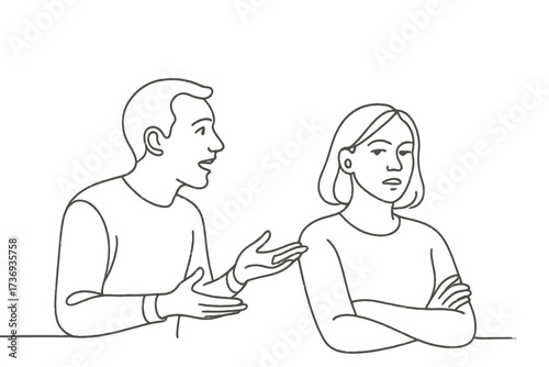 Man Talking to Uninterested Woman Ignoring Dialogue Line Art