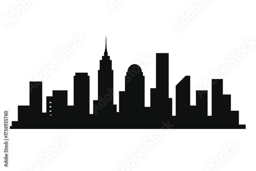 City skyline silhouette vector illustration. Urban cityscape background. Downtown architecture panorama. Metropolis building graphic element. Town landscape template design.