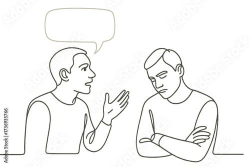  Man Talking to Disappointed Man Unresponsive Dialogue Line Art